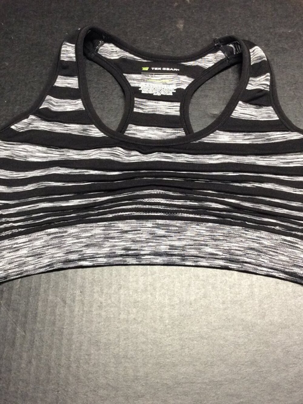 Tek Gear Black Grey Racerback Sports Bra Light Support Size L